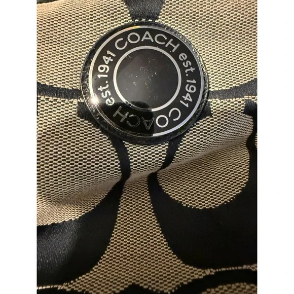 Coach Signature Canvas Shoulder Bag w Matching Wallet Turnlock Black Tan - Picture 10 of 10